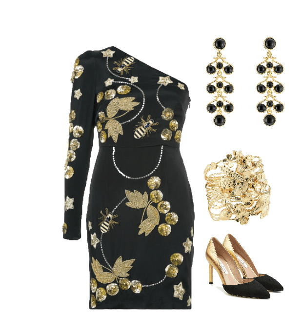 Black and Gold Bug Dress Outfit