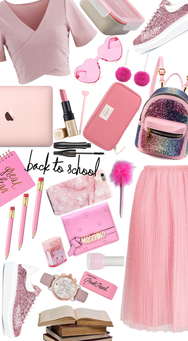 "Back to school with a pink outfit"