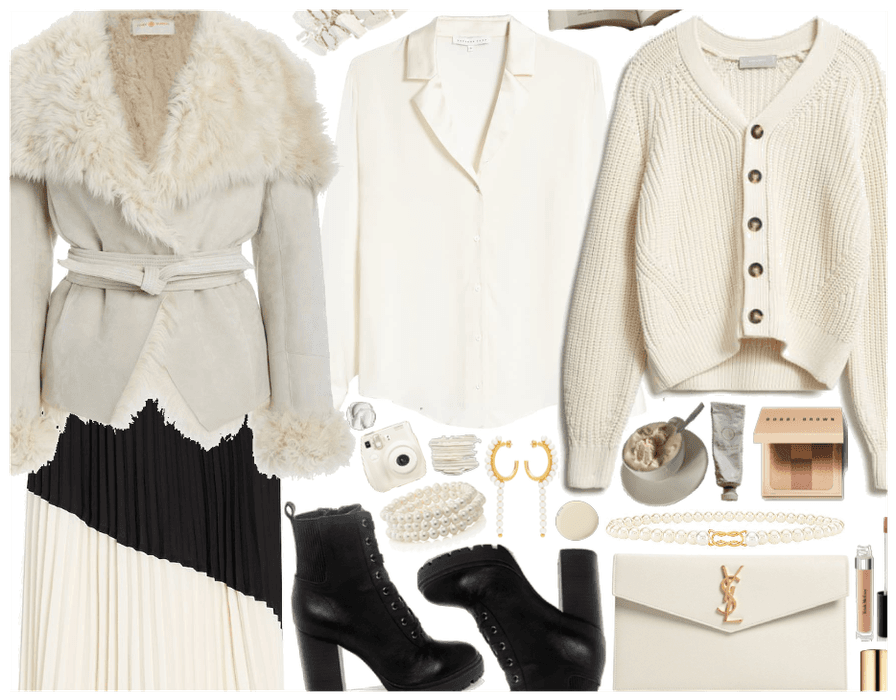 Fuzzy jacket: Cream Outfit
