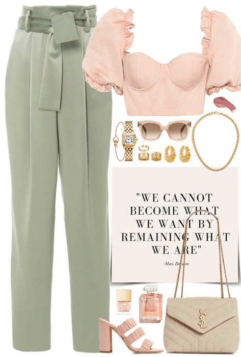 Pink & light green look with gold jewelry