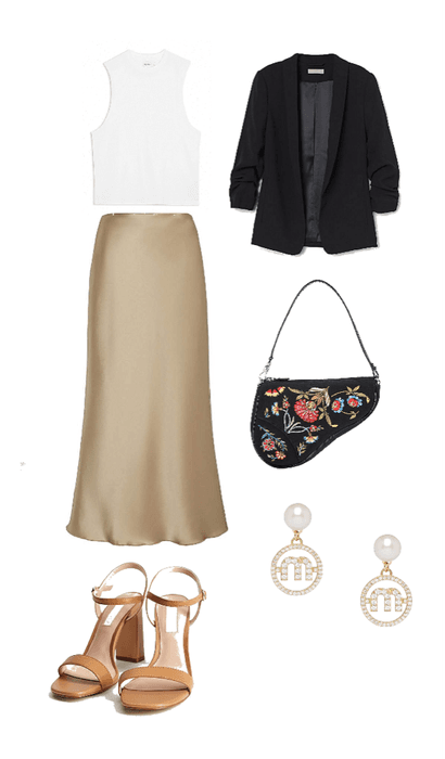 minimalist long satin skirt outfit🖤