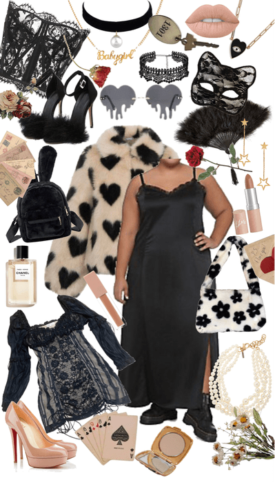 Plus Size Lace and Fur (black and nude)