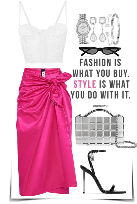 white Lace Top  with Fuchsia Skirt