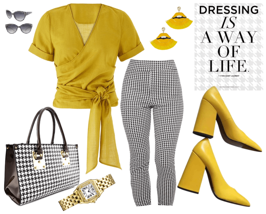 yellow and houndstooth