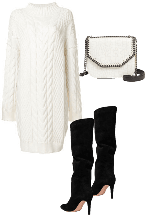 Knit sweater dress and knee high boots