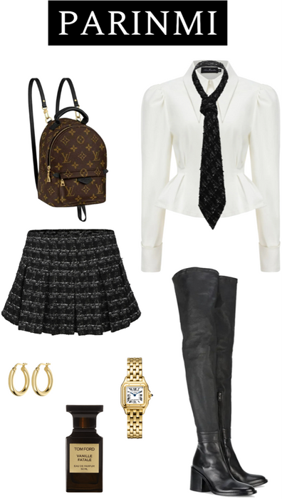 school girl outfit with Parinmi over the knee boots