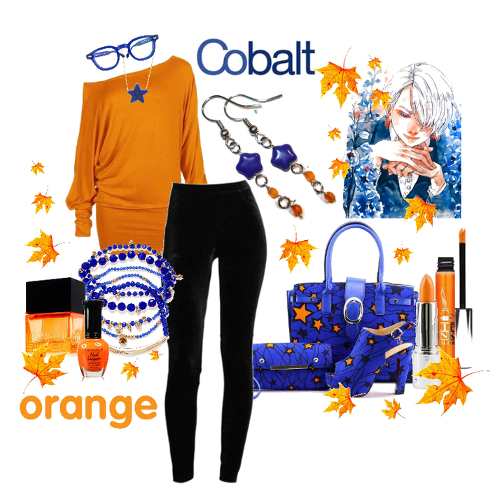cobalt and orange early fall outfit