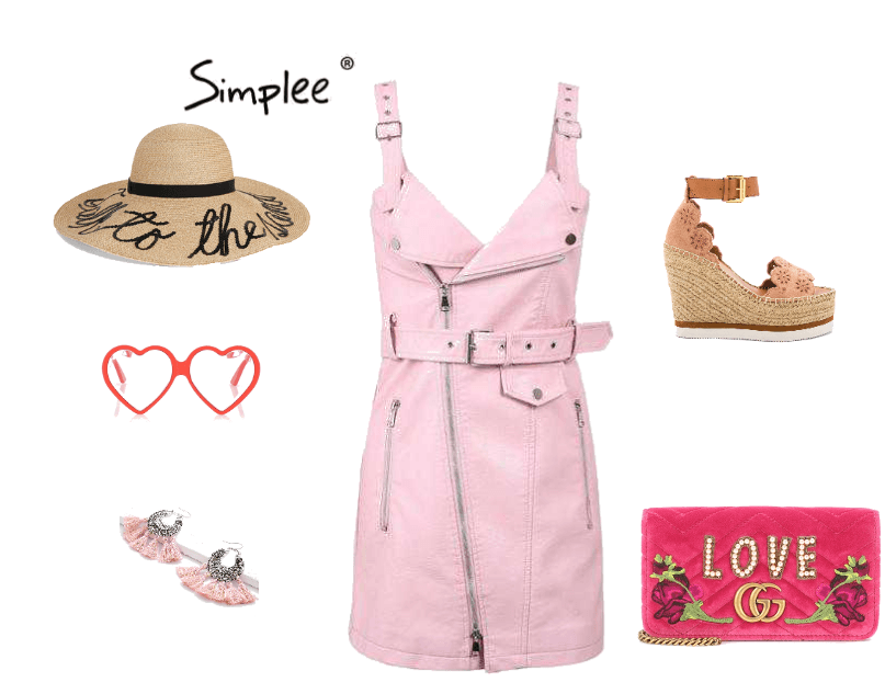 Joychic Pink PU Leather Mini Dress
