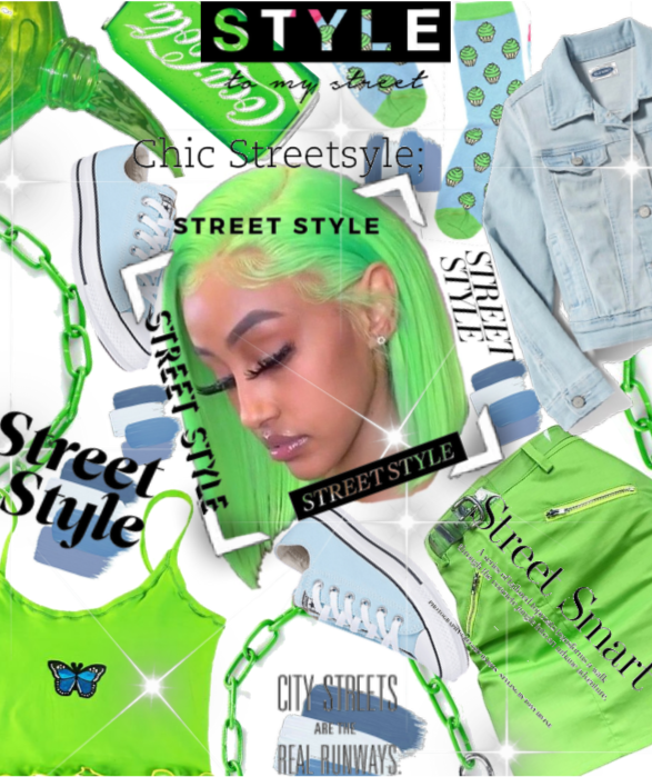 |For Spring Street style Challenge|Neon Green/Blue