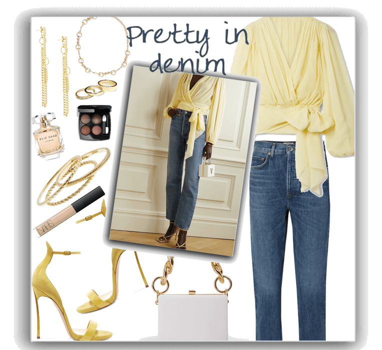 jeans +  a yellow blouse