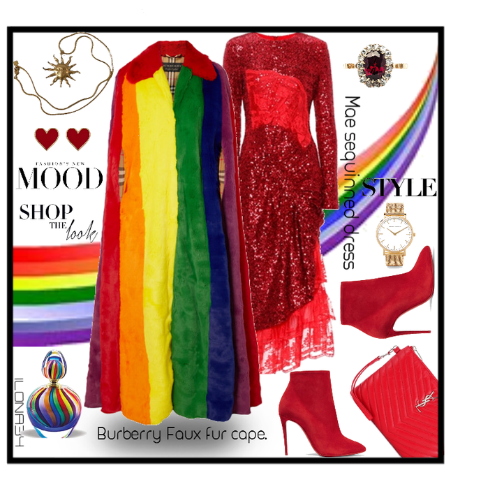 Women Faux Fur Cape/ Rainbow