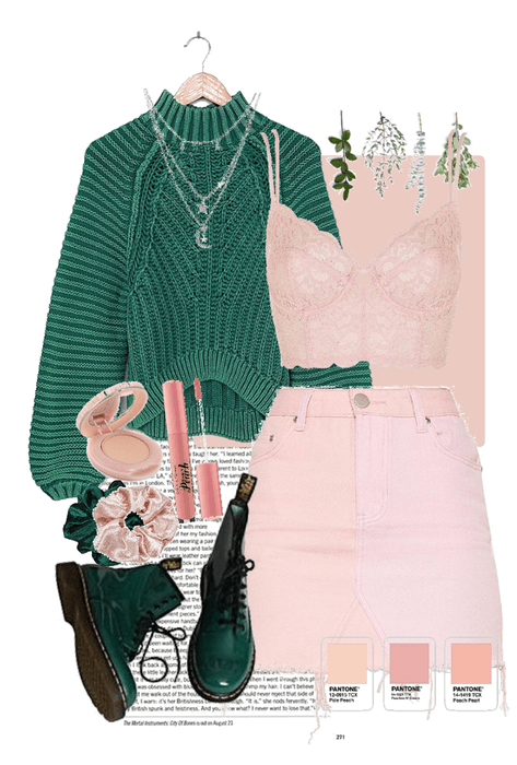 peach pink & pine green