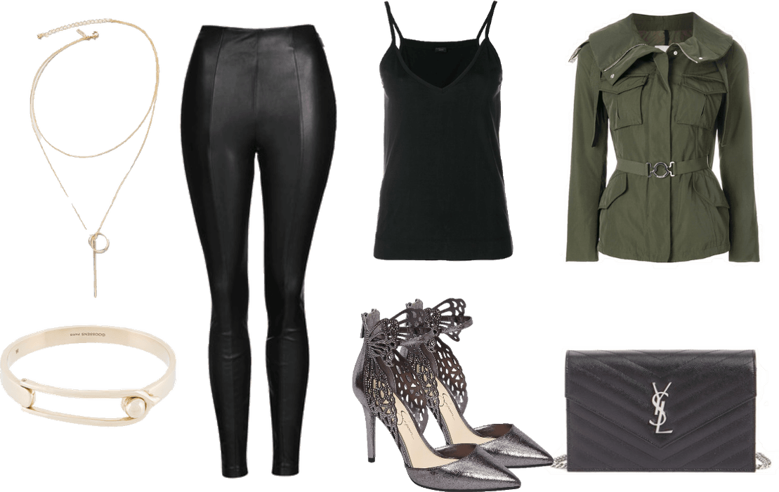 Olive, black and leather