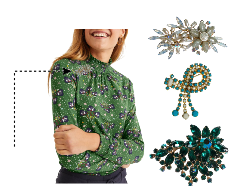 How to Wear A Brooch with a High Neck Blouse