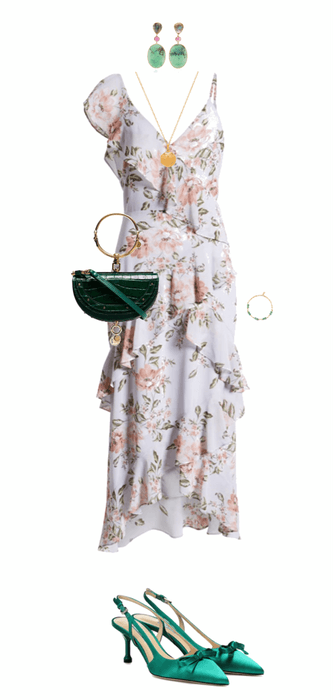 floral dress and green details