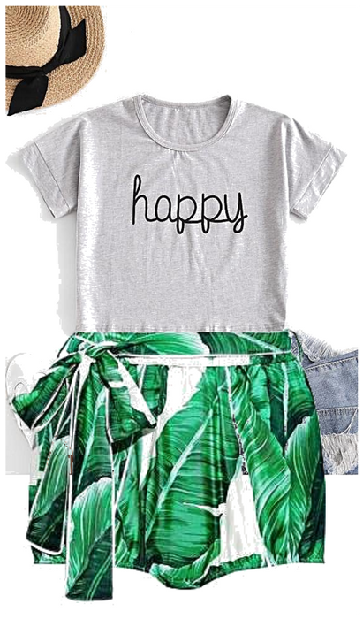 Happy Shirt With flower shorts