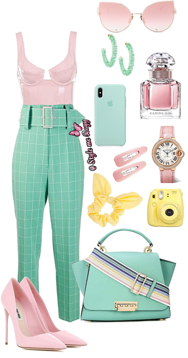 Vintage Teal Pink and Yellow