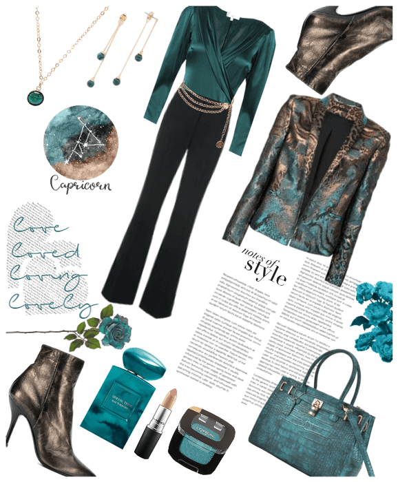 Capricorn in teal and bronze