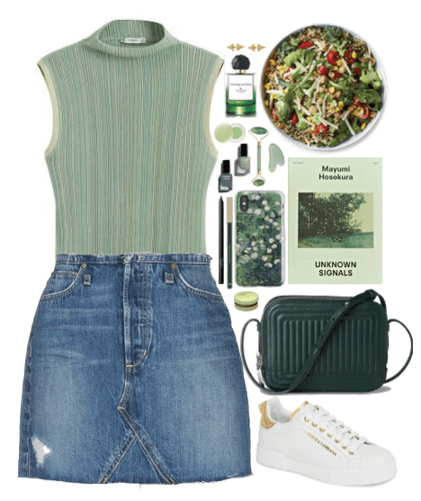 Denim Skirt + Green