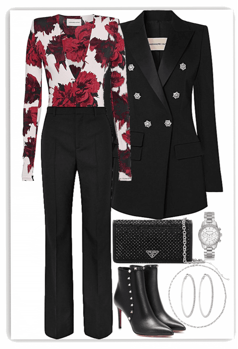 Red flowers,Formal suit