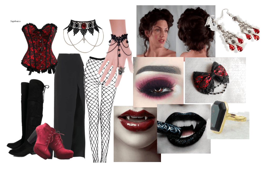 Vampire outfit, hair and makeup