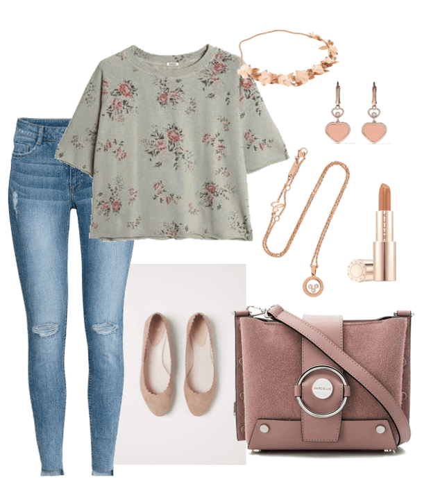Gray and Peach Rose Casual Outfit