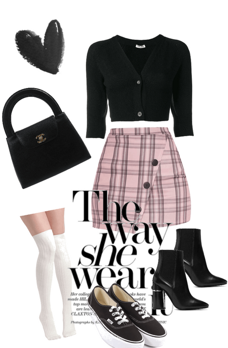 chanel inspired black+pink plaid