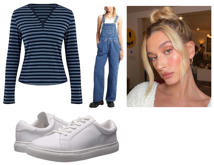 Denim Overalls and Striped Long-Sleeve Shirt