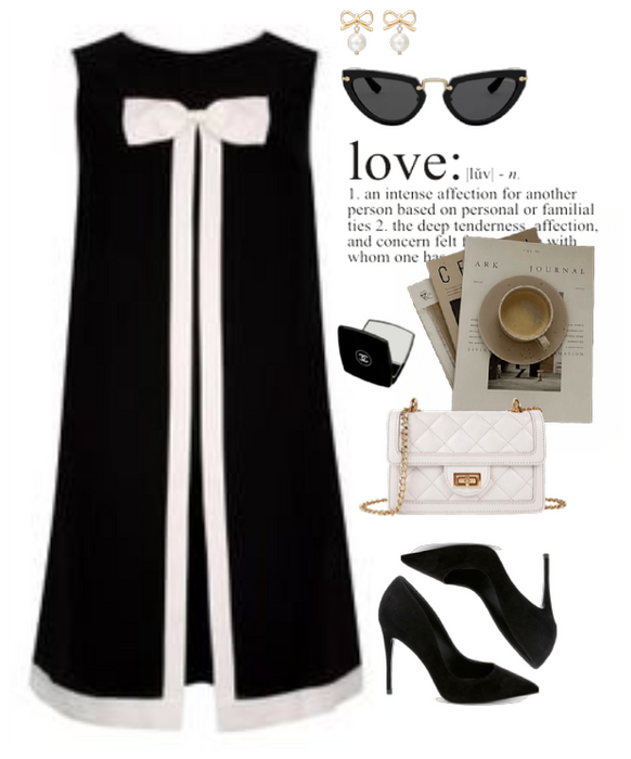 black dress white bow