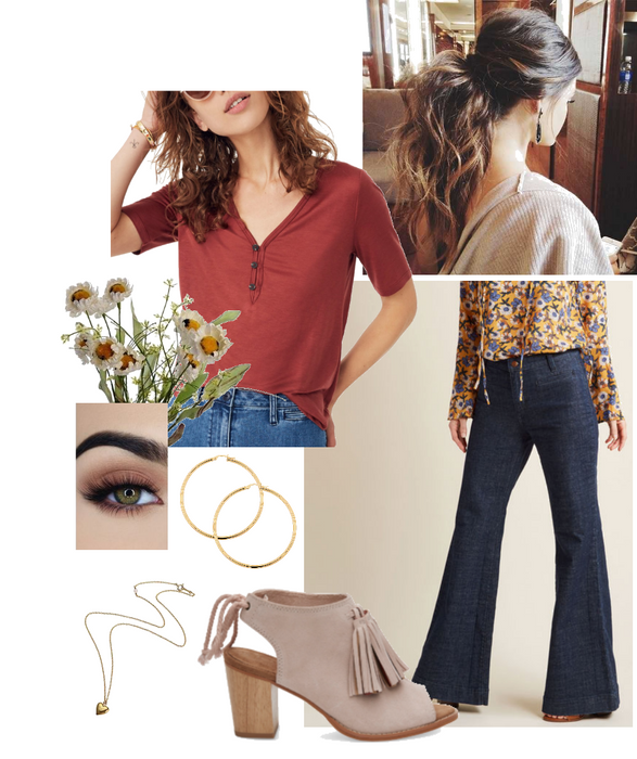 Burgundy Top with Wide-Leg Jeans