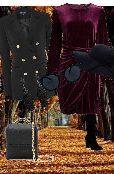 Burgundy and Black Fall Blazer Fashion