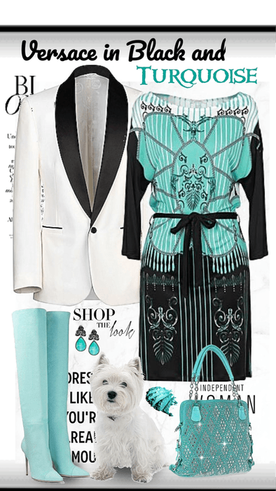 Eclectic Versace Dress With Turquoise Boots