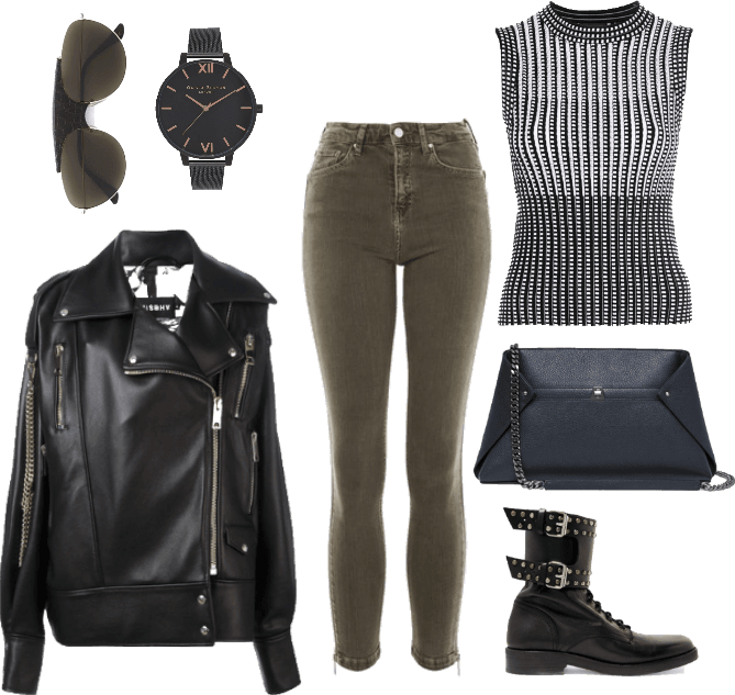Leather Moto Jacket & Grey Jeans