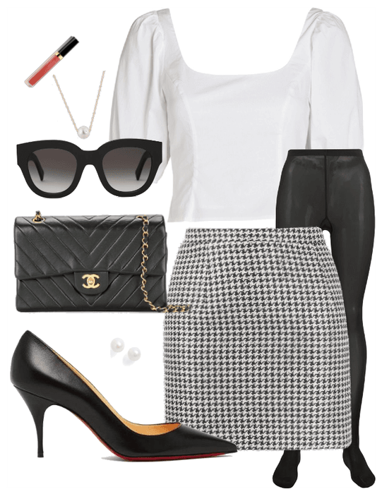 NYC Gal- Black & White Houndstooth Skirt