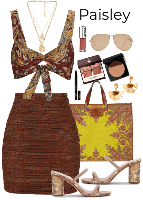 brown paisley outfit