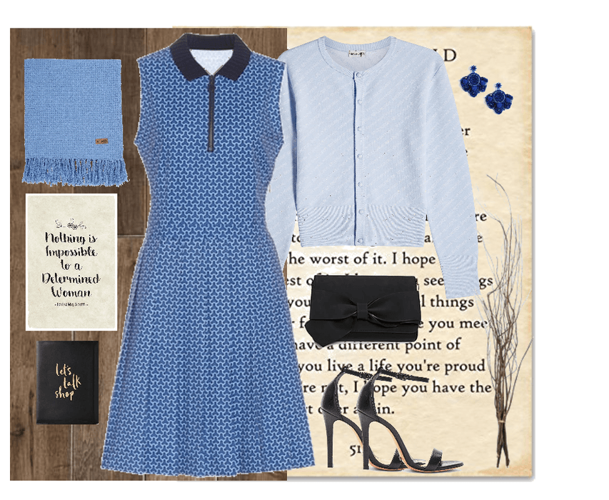 Blue Pattern Dress and Blue Button Sweater