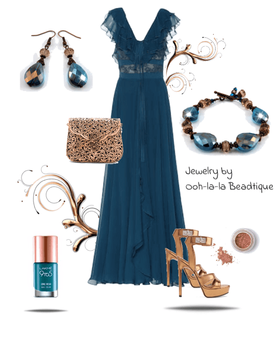 Teal and Copper Grammy outfit