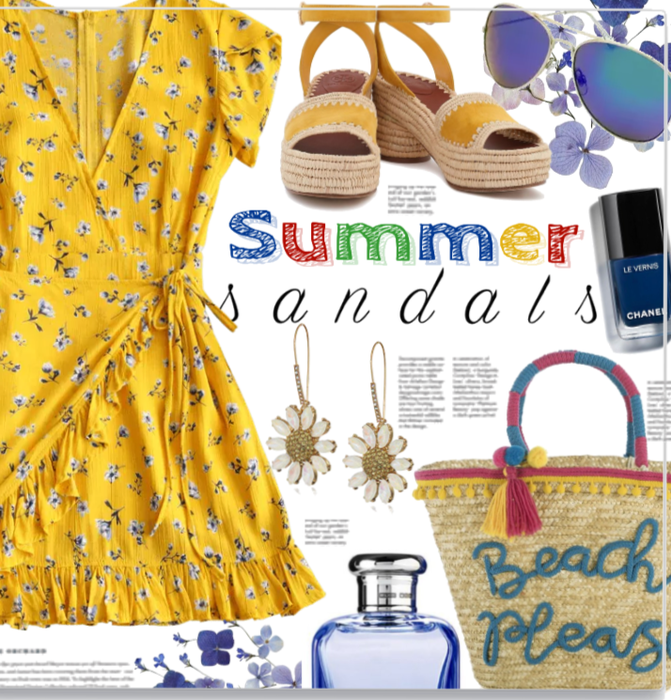 Yellow Floral dress&Summer sandals