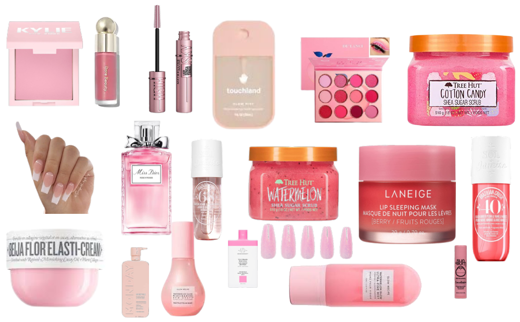 Pink skincare + makeup
