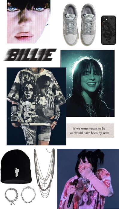 billie eilish outfit collage 🖤🩶🩵💚