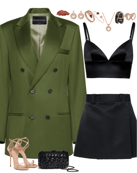 Olive suits with black & rose gold jewelry