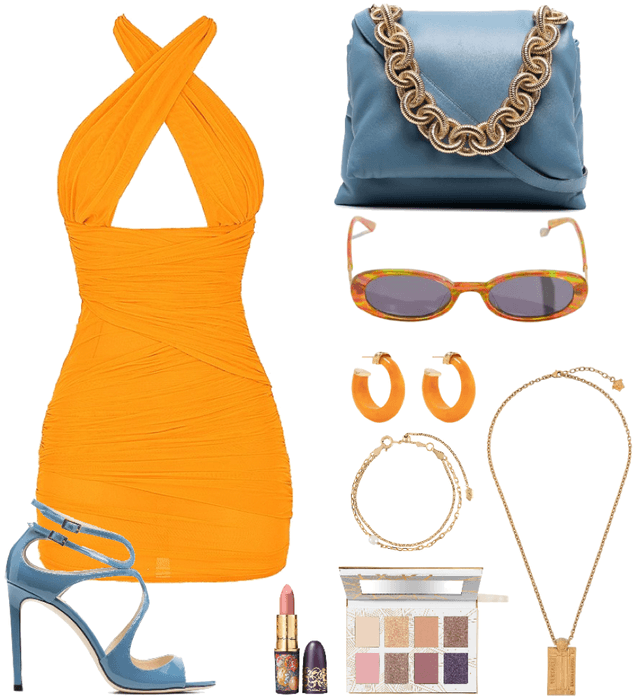 -blue and orange outfit-