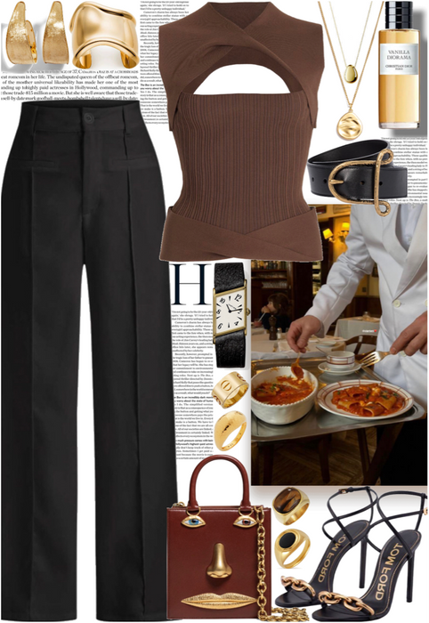 Brown & Black with gold jewelry for a pasta lunch time