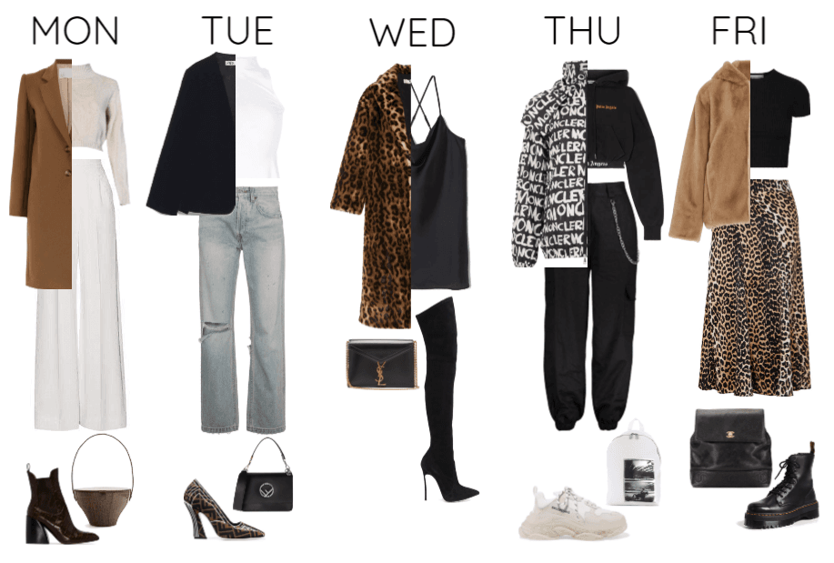 one week five outfits.