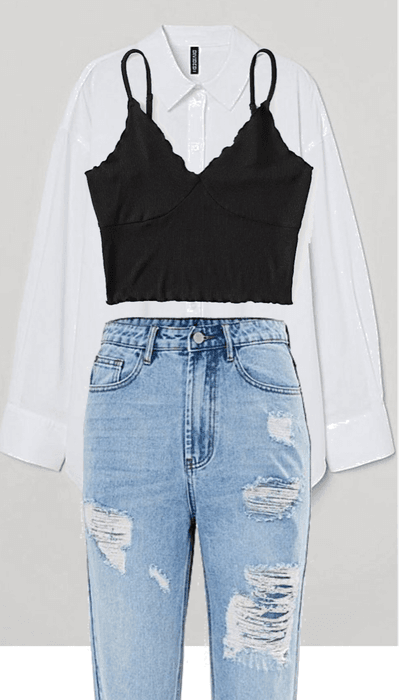 top , jean , chemise blanche