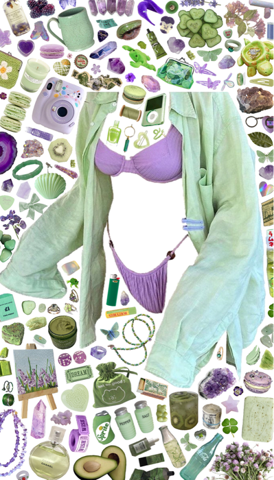 green and purple bikini