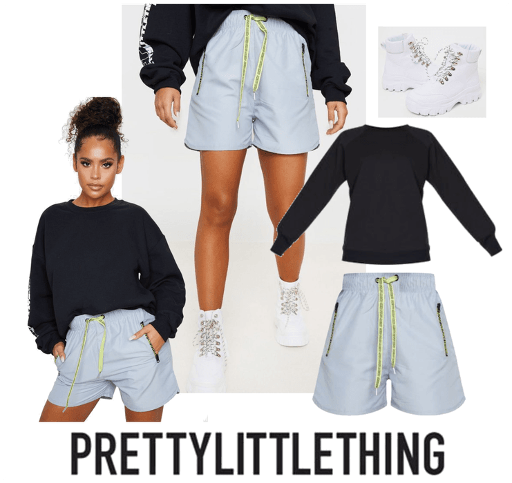 Grey contrast drawstring shorts outfit