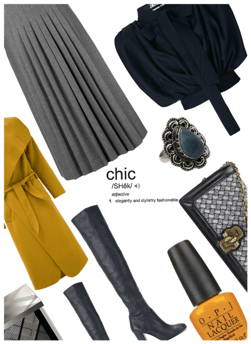 Chic: Must Haves Knee Boots/coat/pleated Skirt