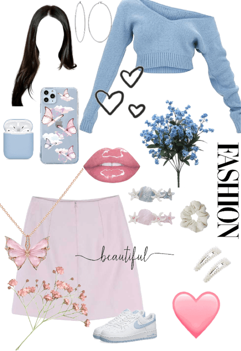 light pink and light blue outfit