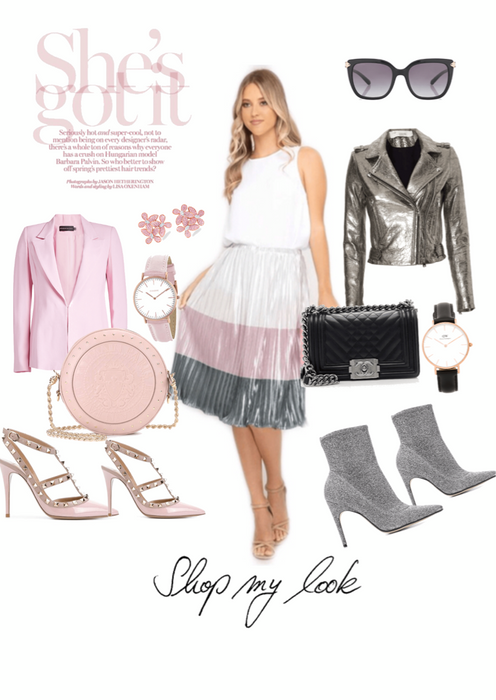 elegant + cool pleated skirt outfit